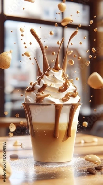 Fototapeta Delicious 3d coffee drink close up advertising style