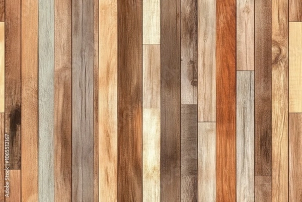 Fototapeta Seamless wooden plank pattern with varying shades and textures, offering a rustic and natural design for backgrounds or decor.