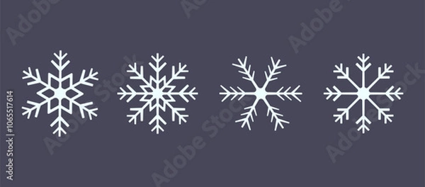 Obraz Set of cute snowflake icons on isolated background New Year ornament Symbols for mobile apps and web design. Flat snow icons, silhouette.