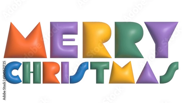Fototapeta Merry Christmas clip art icon with 3d inflated balloon visual effects. Isolated Merry Christmas text with Bauhaus colorful color theme.