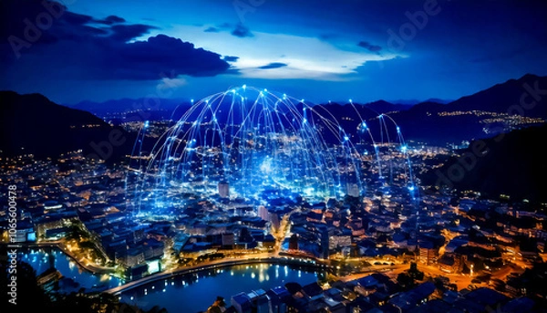 Fototapeta The Internet of Things (IOT) connects everyday objects to the web and enables data collection and automation, enhances efficiency, reducing costs and improving decision