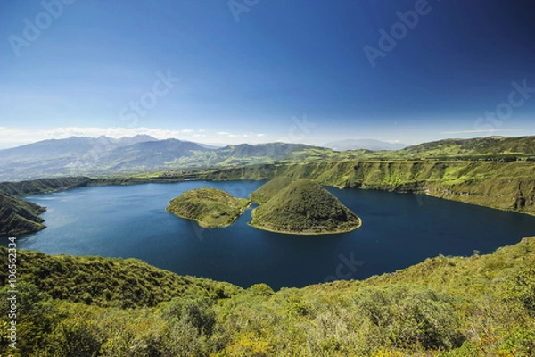 Obraz crater lake with two islands at daylight
