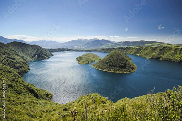 Obraz crater lake with two islands at daylight