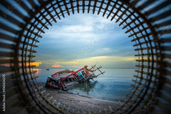 Obraz Broken fishing boat by the sea