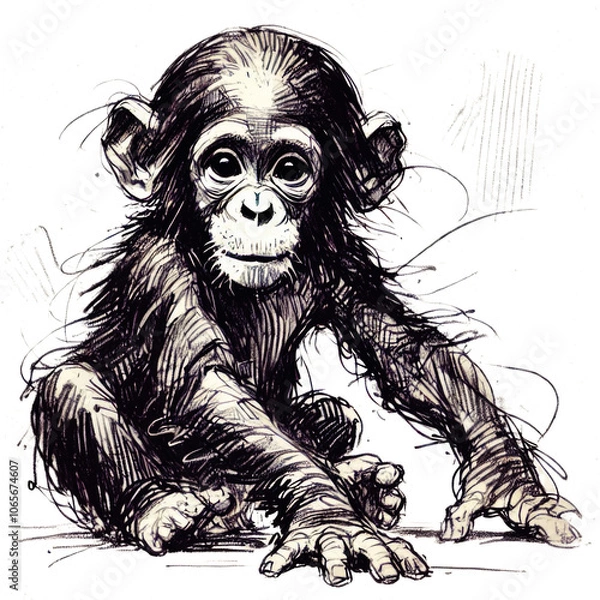 Obraz Sketch of a monkey, chimp, chimpanzee