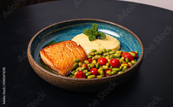 Fototapeta Fish with Vegetables on a Plate