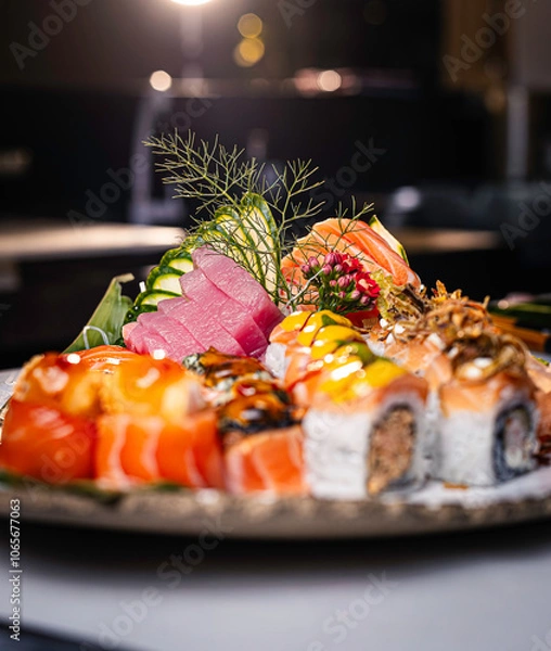 Fototapeta Sushi Mix Combo on a Plate