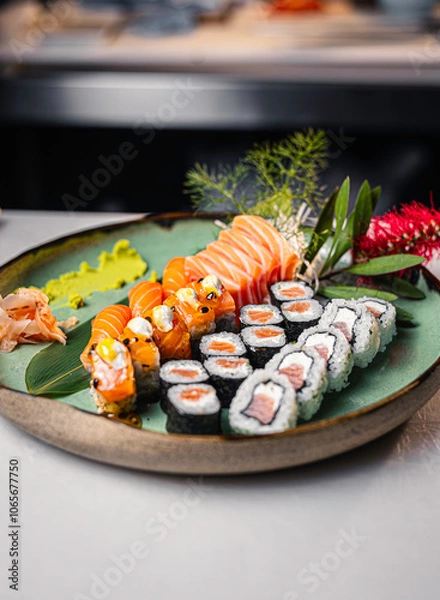 Fototapeta Sushi Mix Combo on a Plate
