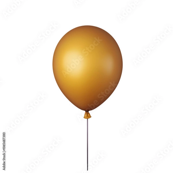 Obraz gold helium balloon. Birthday balloon flying for party and celebrations. Isolated on white background. Generative AI