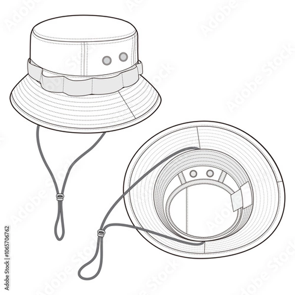 Obraz Double View Bucket Hat Technical Drawing Side and Top Views

