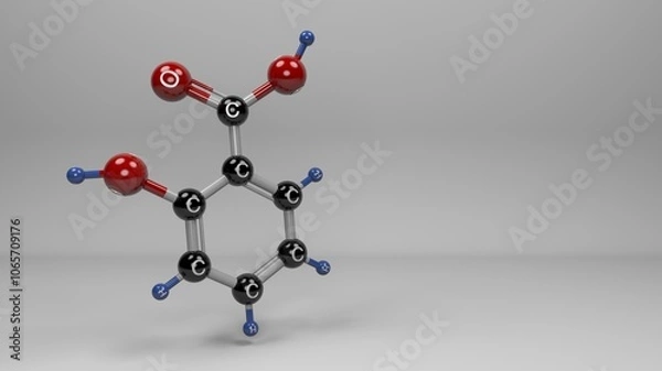 Fototapeta Salicylic acid molecule. Chemical compound with bacteriostatic, fungicidal, and keratolytic actions used in skin-care products and other cosmetics, and in topical medicines.