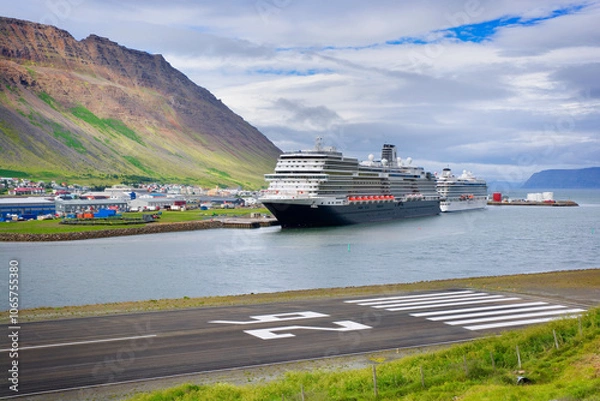 Fototapeta Panorama of Ísafjörður from airport side, Iceland