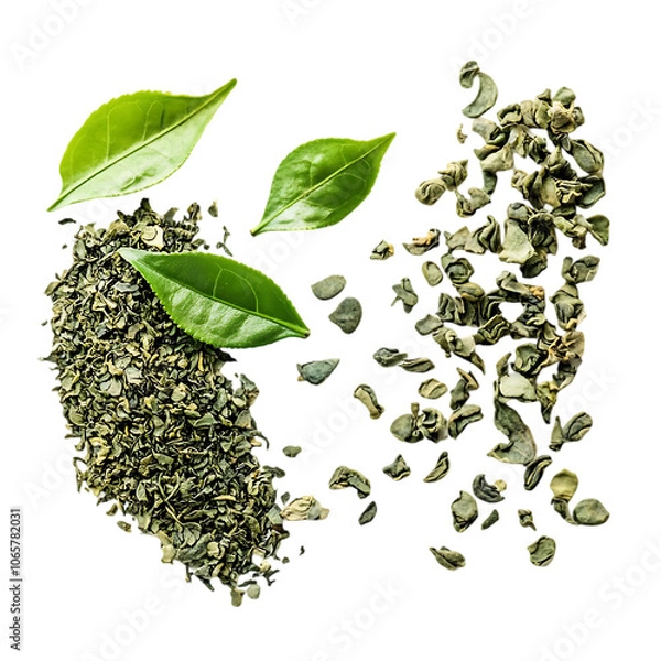 Obraz Dry gynostemma pentaphyllum leaf in olive scoop isolated on white blackground Jiaogulan or Miracle grass Chinese herbal tea