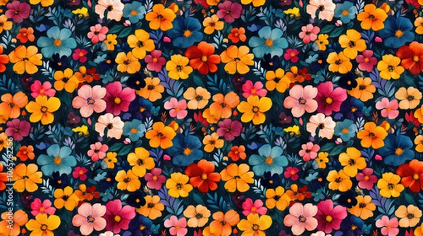 Fototapeta Seamless watercolor floral pattern featuring vibrant blossoms ideal for textile design and wrapping paper