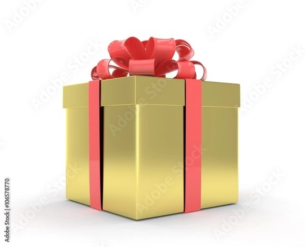 Fototapeta gift box with bows isolated on white. 3D rendering.