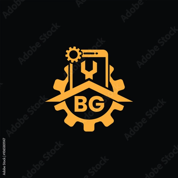 Fototapeta Abstract Mobile Repair Symbol With Letter BG