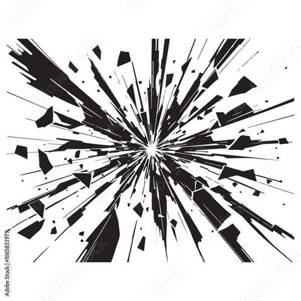 Fototapeta High-Contrast Black-and-White Vector Illustration of Shattered Glass with Central Impact Point and Radiating Cracks - Minimalistic, Sharp, and Realistic Broken Glass Design