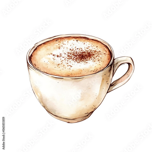 Obraz 3d realistic vector icon illustration White coffee cup Cappucino drink Isolated on white backgrou