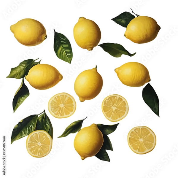 Obraz Realistic fruits composition with images of whole and sliced lemon fruit on blank background vector illustration