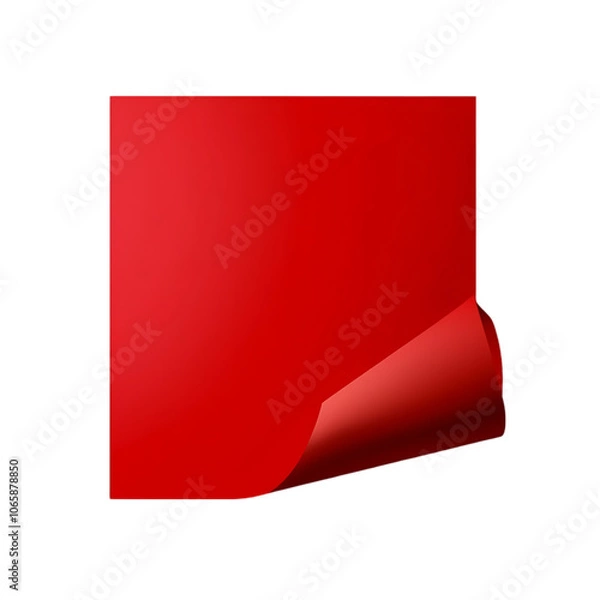 Obraz Red vertical and horizontal paper sheets with curled edges isolated on transparent background