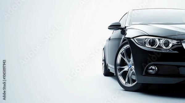 Fototapeta A sleek black car with a shiny wheel, showcasing modern automotive design and elegance.
