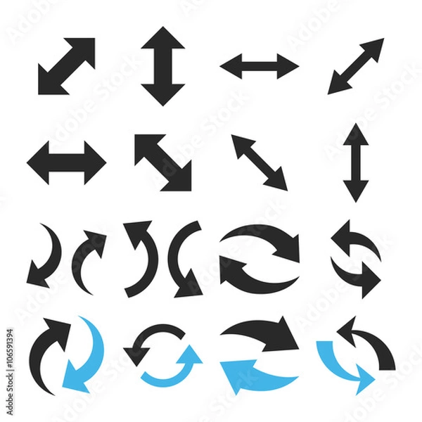 Obraz Exchange Arrows vector icon set. Collection style is bicolor blue and gray flat symbols on a white background.