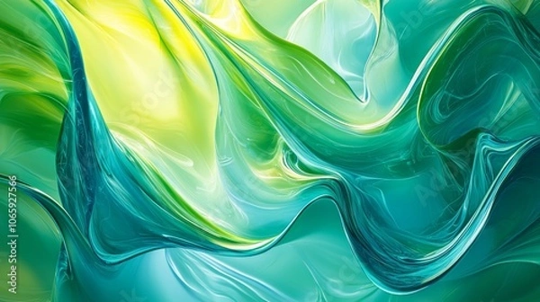 Fototapeta Abstract green and yellow fluid wave pattern