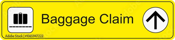 Fototapeta Yellow and black vector graphic of airport information terminal sign showing the direction of baggage claim