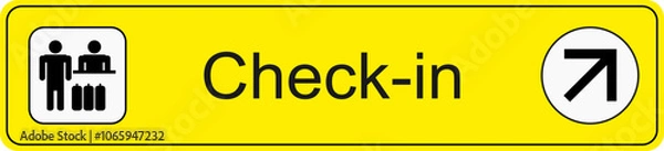 Fototapeta Yellow and black vector graphic of airport information terminal sign showing the direction of the check in desk