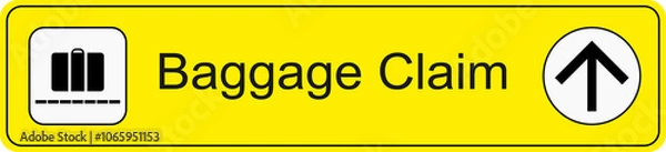 Fototapeta Yellow and black transparent PNG file of airport information terminal sign showing the direction of baggage claim