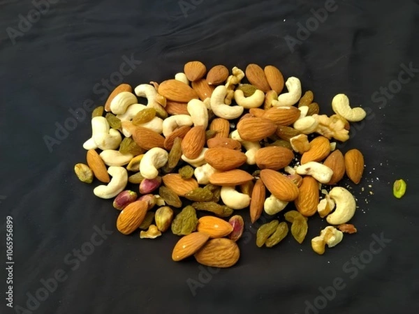 Obraz Nut & Fruit ,Almonds & Cashews Mix  Displayed  On Dark Background