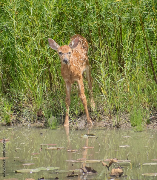 Obraz fawn by a pond