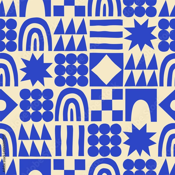 Obraz Fun geometric shape seamless pattern. Abstract retro scandinavian style art background, trendy design with geometry shapes. Simple mosaic wallpaper texture.
