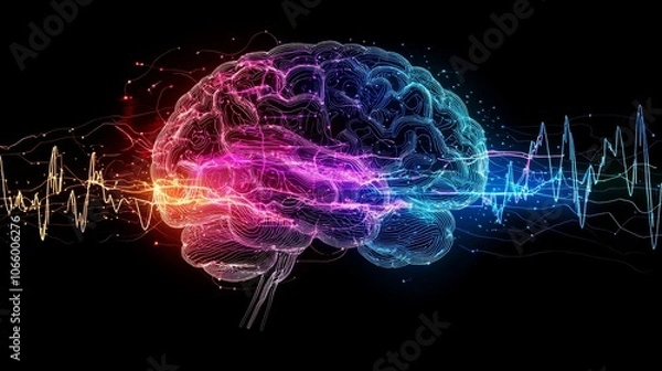Fototapeta Brain waves connecting to device, holographic medical diagnostics, tech interface