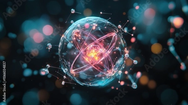 Fototapeta Colorful Atomic Structure with Electric Particles