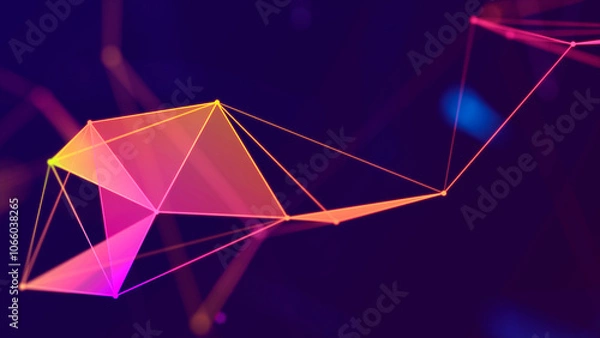 Fototapeta Abstract polygonal space with connecting dots and lines. Dark background. Connection structure. 3d