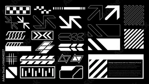 Fototapeta Retro futuristic set elements. Brutalism, streetwear, apparel, and abstract collection shapes.