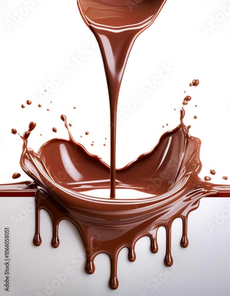 Fototapeta Melting chocolate from top of frame to bottom isolated on white background with copy space with copy space