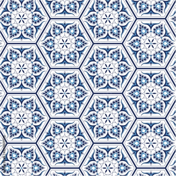 Obraz Iznik tile pattern with leaf motif in a hexagonal frame
