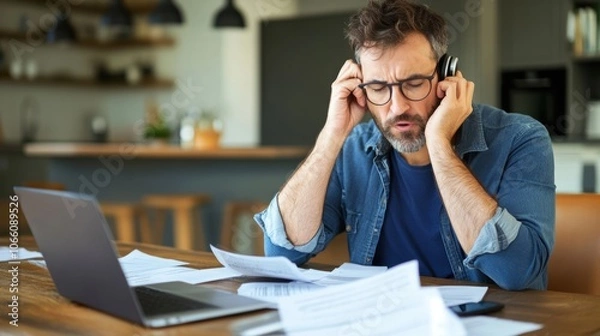 Obraz Frustrated Man Handling Insurance Claim Process