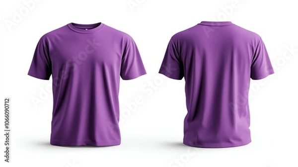 Fototapeta Purple t-shirt mockup, front and back views, isolated.