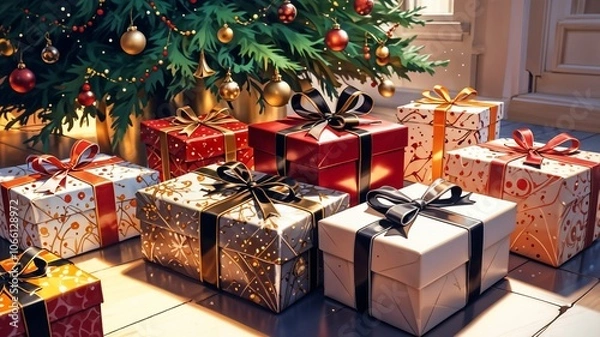 Obraz Christmas Tree Surrounded by Gift Packs