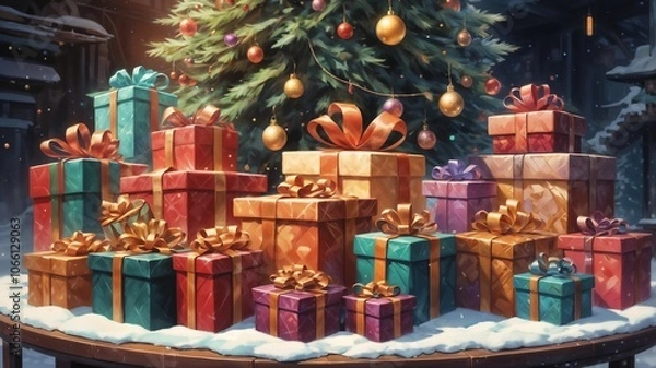 Obraz Christmas Tree Surrounded by Gift Packs