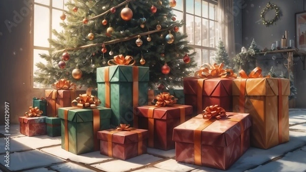 Obraz Christmas Tree Surrounded by Gift Packs