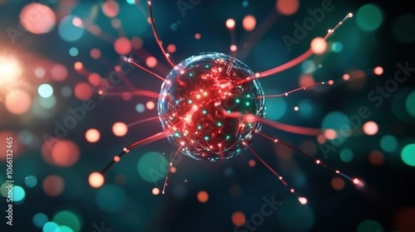 Fototapeta Abstract illustration of a molecular structure with colorful connections.