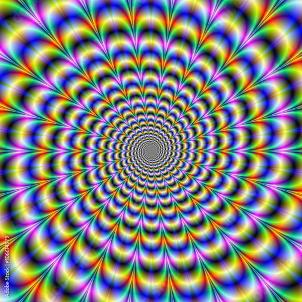 Obraz Psychedelic Swirl / Abstrakcyjny obraz fraktalny z psychodelicznym wzorem spirali w kolorze niebieskim, żółtym, fioletowym i zielonym.