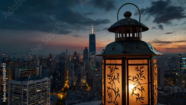 Obraz a lantern scene outside the city generative ai