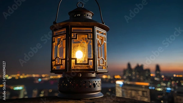 Fototapeta a lantern scene outside the city generative ai
