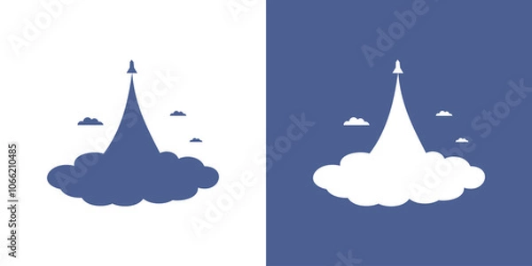 Obraz Rocket launch with smoke cloud silhouette logo icon vector design isolated