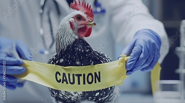 Fototapeta Avian Influenza Precaution: Poultry Biosecurity Measures with Caution Labeling	